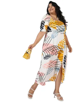 Tropic Printed Front Slit Dress | White